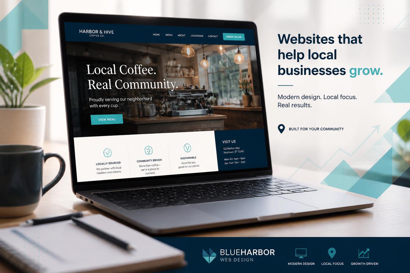 Laptop showing a local business website designed by Blue Pinnacle